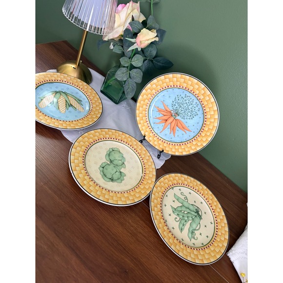 Other - Debbie Mumm Blue Ribbon Salad Plates Set of 4 Sakura Vegetable Plates